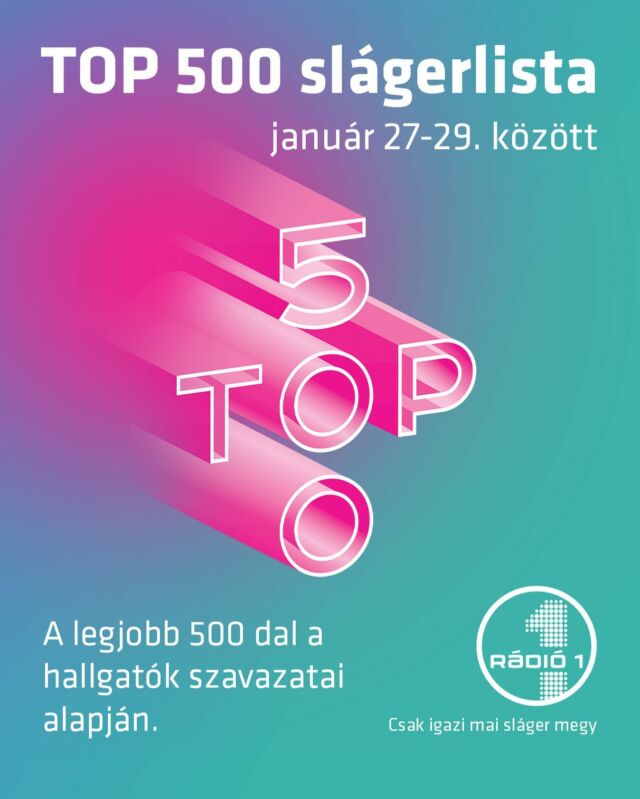 A Rádió 1 bemutatja Magyarország 500 legkedveltebb dalát! Több ezer közönségszavazat alapján állt össze az a sokszínű és monumentális slágerlista, amelyet péntek délelőtt 10-től vasárnap este 8-ig követhetnek majd a hallgatók.

Péntek délelőtt 10 órakor Balázsék elindítják a Rádió 1 monumentális slágerlistáját, a TOP 500-at, amelyben a rádióhallgatók szavazták meg, melyek a kedvenc dalaik az elmúlt évtizedekből. Több héten át, több ezer szavazat érkezett be SMS-ben, telefonon, e-mailen és a weboldalon keresztül. Ezekből állt össze végül Magyarország legváltozatosabb ötszázas listája, amely ezen a hétvégén hallható a Rádió 1-en.

Igazi szélsőségekre, nagy meglepetésekre is számíthatnak a hallgatók péntek délelőtt 10-től, a zenei változatosság pedig garantált. Ezen a hétvégén nem lesz ismétlés, vasárnap este pedig kiderül, melyik dalra szavaztak a legtöbben, ki a hazai közönség abszolút kedvence.

Hallgassa FM-en, weben a radio1.hu weboldalon vagy a Rádió 1 hivatalos mobilapplikációján keresztül!